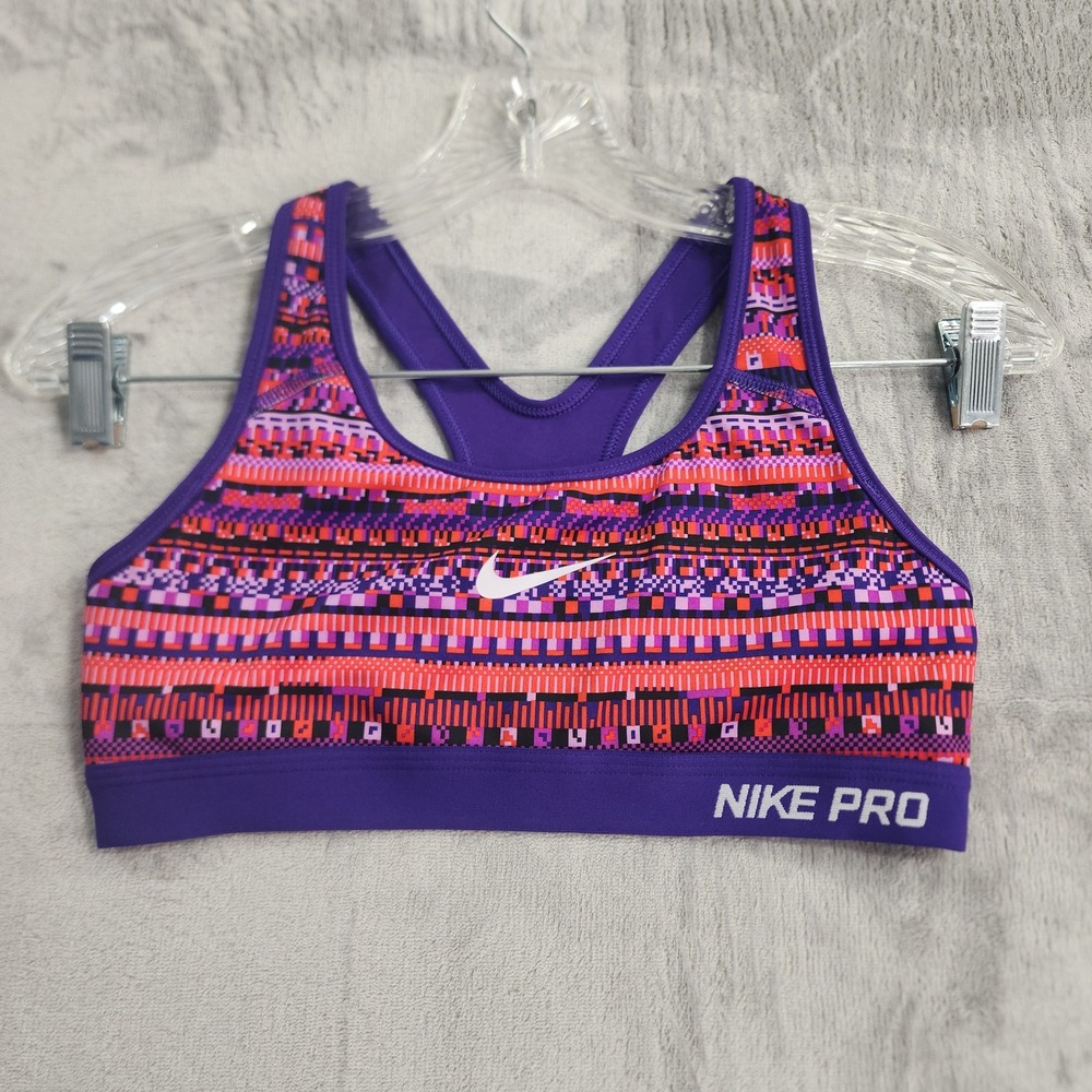 Nike‎ Pro Sports Bra Womens S Purple 8 Bit Dri-FIT Racerback Medium Support Gym
